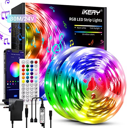 30M LED Strip Lights IKERY RGB Light Strips Music Sync, App Remote Controlled, 24V SMD 5050 LED Tape Lights for Bedroom, Color Changing LED Lights for Home Party DIY Deco (2 Rolls of 15M)