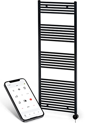 anapont elektrischer Badheizkörper - W-LAN WiFi steuerung per APP - Handtuchheizkörper - Badheizung elektrisch - Handtuchheizung - Made in Germany… - gerader Handtuchwärmer Schwarz 1475 × 600 mm