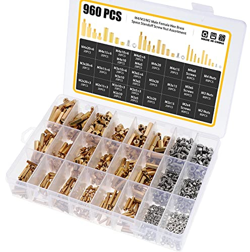 HSEAMALL 960 STÜCKE M2 M3 M4 Männlich Weiblich Sechskantsäule Messing Abstandshalter Abstandsschraube Muttern Sortiment Kit, Computer Schrauben PC Gehäuse Set, Motherboard Abstandsschrauben