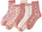 DXYAKY 5 paires de chaussettes en coton à motif floral vintage pour femme chaussettes col rond nouveauté cheville ruffled chaussettes habillées chaudes décontractées, Lot de 5 paires - Rose, taille