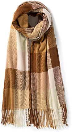 Villand Damen Wollschal - Winter Warm Karierte Schals für Damen, Große Weiche Dicke Tücher Und Wraps Mit Geschenkbox (Kamel kariert)