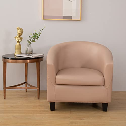 YOPOIY 2 Stück Abnehmbare Club Chair Schonbezug, PU Leder Wasserdicht Sesselbezug Stretch Tub Club Stuhlbezüge Wasserfeste Sesselhusse -braun