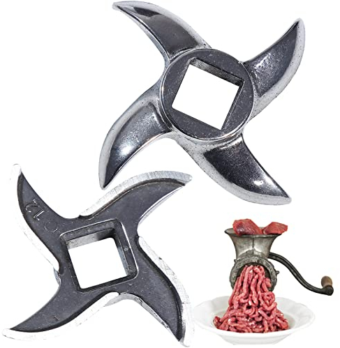 2 Stück Fleischwolf Klinge Ersatz, Edelstahl Schneidklinge Zubehör, Fleischwolf Schneideplatte Ersatzteil für Küche, Lebensmittelzerkleinerer Maschinenteile (12#)