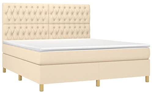 vidaXL Boxspringbett mit viskoelastischer Matratze, Schaumstoff, Taschenfedern, anpassbar, gepolstert, wendbar, cremefarben, 180 x 200 cm