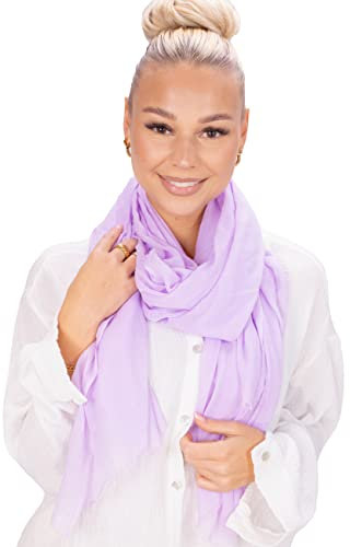 Lolus Eleganter dünner, leichter und weicher Uni Damen Schal mit kurzen Fransen - Alessandra (A23 flieder)