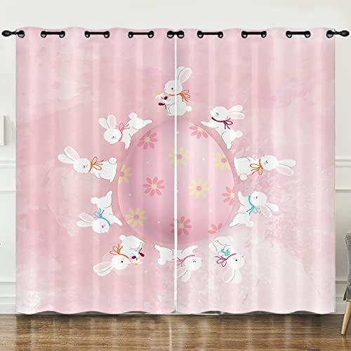 Verdunklungsvorhänge Rosa Kaninchen Ostern Scheibengardinen Weich Vorhänge Wohnzimmer Vorhänge Schlafzimmer Vorhang Blickdicht Vorhang Schallschutz Scheibengardine Gardine 2x140x240cm