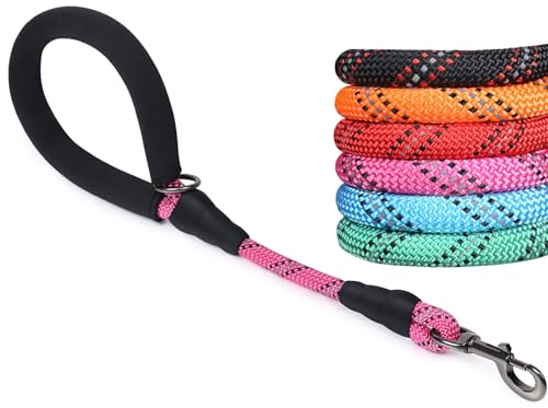 VIVAGLORY Poignée Confortable de Laisse Courte pour Chien, Laisse en Corde d’Entraînement et de Marche pour Chiens Moyens et Grands, Rose Corde, 46 cm