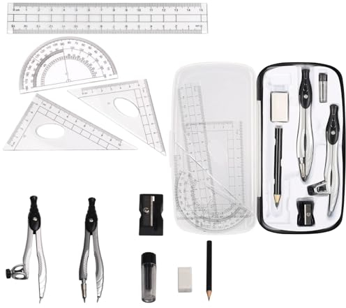 MHwan Zirkel Set, 10 Stück Komplettes Lernset, Ausgestattet Mit Einer Robusten Exquisiten Stoßfesten Außenbox, Geometrie Set für Die Sekundarschule, Ein Praktisches Set, das Von Kindern Geliebt Wird