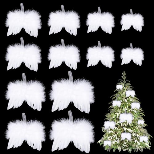 12 Stücke Engelsflügel Weihnachtsbaum Deko Weiße Engelsflügel Ornament Flügel Anhänger Weihnachtsbaum für Weihnachtsbaum Dekor,Handwerk,Hochzeit Prop,DIY Handwerk(6 Verschiedene Größen)