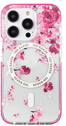 Ted Baker Scattered Flowers Antishock Case Compatible with iPhone 15 Pro Compatible with Magsafe - Clear Pink