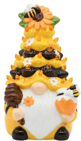 KnomeKo Timer - Spring Bumble Bee Gnomes Decorations Lighted Up Gnome Ceramic Tree, Rustic Farmhouse Kitchen Table Bee Decor, Summer Sunflower Home Decor Gifts