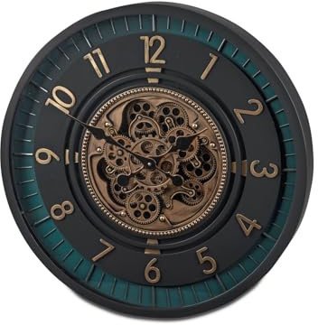 formano Moderne Wanduhr mit Beweglichen Zahnrädern 66 cm Metall Clock Antik-Style