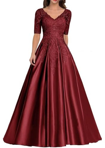 Sincemeet Robe Mère de La Mariée Cérémonie Robe de Soirée Formelle en Satin à col en V Robe de Bal Longue Trapèze