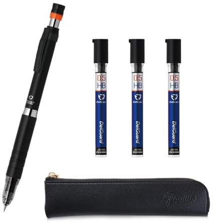 ZEBRA Delguard Typ Lx 0,5 Schwarz und 0,5 HB Minen, Qullity Original schwarzes schlankes Stiftetui, 1 Stück (3 Stück)