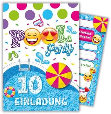 JuNa-Experten 12 Einladungskarten zum 10. Kindergeburtstag Schwimmbad Schwimmen Jungen Mädchen Einladung zehnte Geburtstag