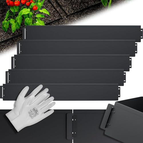 GARDEBRUK® Rasenkante verzinkt 5m 10m 15m 20m 25m 30m 35m 40m 45m 50m 100x15cm oder 100x18cm verzinkt Handschuhe Beeteinfassung Mähkante Palisade Metall, Schwarz (Länge 15m - Höhe 15cm)