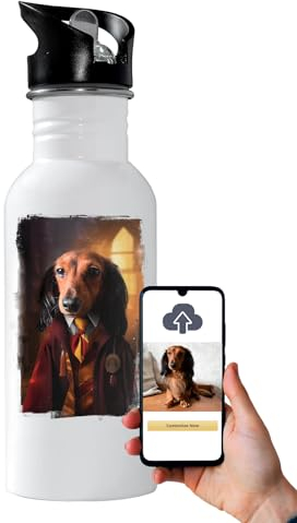 Personalised Pet Portrait Water Bottle TV/FILM Custom Your Dog Cat Gift from Photo Kids Adults Metal 600ml Present Labradoodle French Bulldog Any Breed