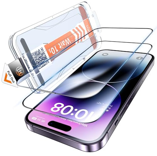 LK for Verres Trempés iPhone 14 Pro Protection D'écran 2 Pcs- Installation Automatique - Dureté 9H - Anti-Chocs, Anti-Rayures, Anti-Traces De Doigts, Anti-Huile, Anti-Bulles