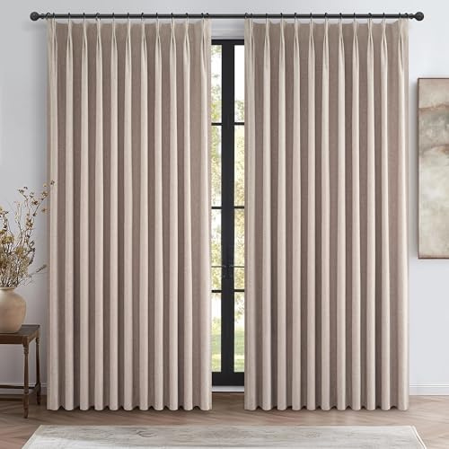 Plissee-Vorhang, Flachs, Leinen, extra breit, für Wohnzimmer/Glasschiebetür, dicke Jute, gedächtnisierte Fenstervorhänge, isoliert mit Rückenlasche, Esszimmer (178 cm B x 248 cm L x 2 Paneele)