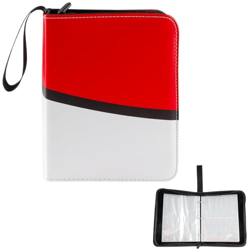 Yiran Trading Card Binder, Cards Holder Album Collectible Card Album,Red White Card Binder 4 Pocket, 400Cards 50 Pages Removable Sleeves, Carrying Case Book Folder Storage Organizer for Boys Girls
