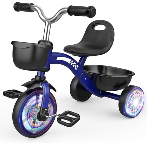 Braxel Dreirad ab 2 Jahre, Kinderdreirad Kinderfahrrad mit Leuchtende Räder, 3-Ebene Verstellbaren Sitz bis 35 kg, Laufrad ab 2 Jahre Dreiräder Spielzeug ab 2 3 4 5 Jahre Junge Geburtstag Geschenke