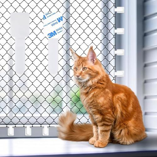 JINJUMEI 60 Stück Klebehaken Outdoor Adhesive Hooks, Katzennetz für Balkon Fensterschutz, Kleben Statt Bohren, 3M-Modell für Balkon Ohne Bohren(Ohne Katze Netz)