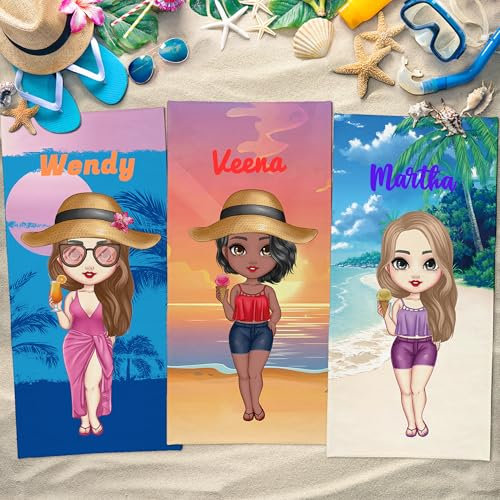 Uniqueta Personalisiertes Strandtuch mit Namen, Reise-Badetuch für Bestie, Geschenk für beste Freunde, 60 x 120 cm/75 x 150 cm/90 x 180 cm (Damen)
