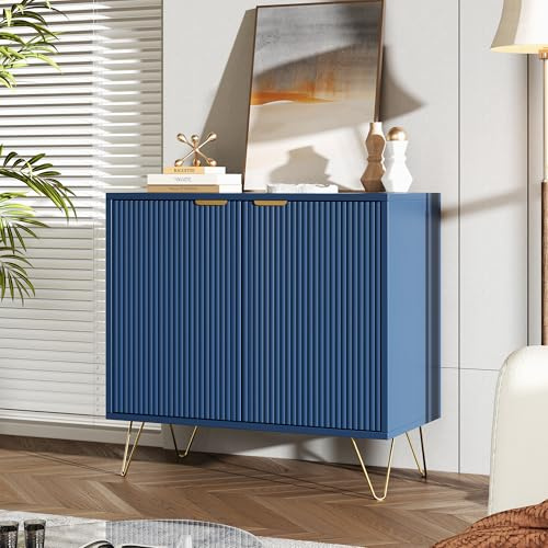 AONYAYBM Modernes Wohnzimmer-Sideboard, skandinavisches Sideboard, Küchenschrank mit 2 Türen, mit Metallbeinen, für Eingangsbereich, Schlafzimmer, Esszimmer, Dunkelblau (40 x 80 x 78 cm)