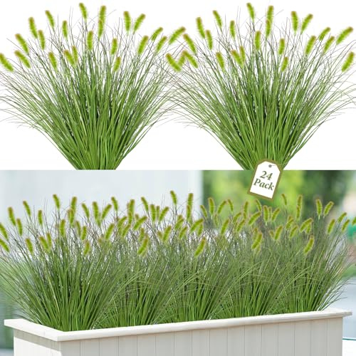 UXORSN 24PCS Artificial Dog Tail Grass Plant UV Resistant Outdoors Faux Plants Ornamental Wheat Grass Cattails Artificial Flowers Home Decor for Outdoor Garden