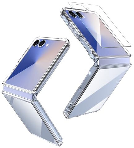 Natbok Clear Case for Samsung Galaxy Z Flip 7 5G, Z Flip 7 Phone Case with Screen Protector, [Metal Connector Folding Convenient] Thin Non-Yellowing Slim Fit Protective Cover for Samsung Z Flip 7