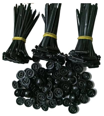 100 fibbie universali in nylon per fascette fermacavi, resistenti, autobloccanti, in nylon, con perno di montaggio a pressione e cinghia per cavi a bottone, multiuso, in plastica, per riparazioni