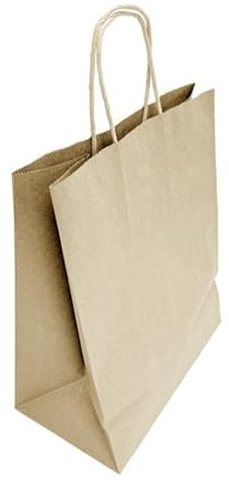 Fiesta Recyclable Twist Handle Paper Bag Brown, Large, Pack 250 | Strong, comfortable handles prevent tearing; bulk supply supports sustainability goals in busy food service venues.