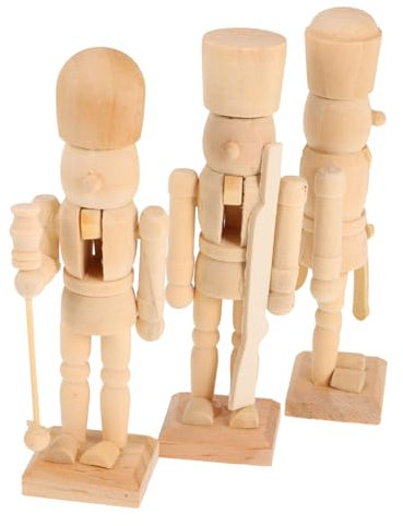 3pcs Wooden Nutcracker Soldier Puppet Ornaments DIY Colorable Safe Material Fun Crafting for Christmas Decorations Random Patterns Included