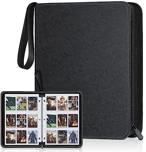Sammelkartenbuch, 9 Taschen, schwarzer Reißverschluss, Sammelkartenhalter | 900 Seiten 3-Ring-doppelseitiger wasserdichter PU-Binder, seitliche Ladealben, passend für TCG-Binder, MTG