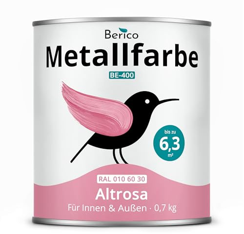 Berico Metallfarbe - Altrosa Malve Pink - 0,7 Kg - 4in1 Premium Metallschutzlack - Direkt auf Rost - Für Stahl, Zink, Aluminium, Kupfer und Eisen