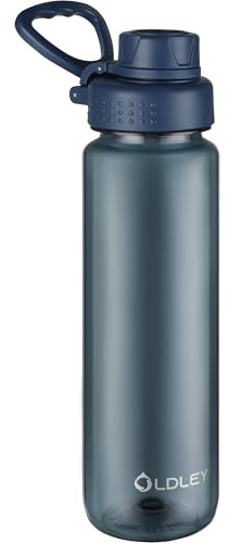 OLDLEY 1L/32oz Water Bottle BPA Free Tritan 1 Litre Clear Water Bottle with Screw Lid & Carry Loop Reusable Leakproof Drinking Bottle for Sports, Gym, School, Outdoor (Ink Blue)