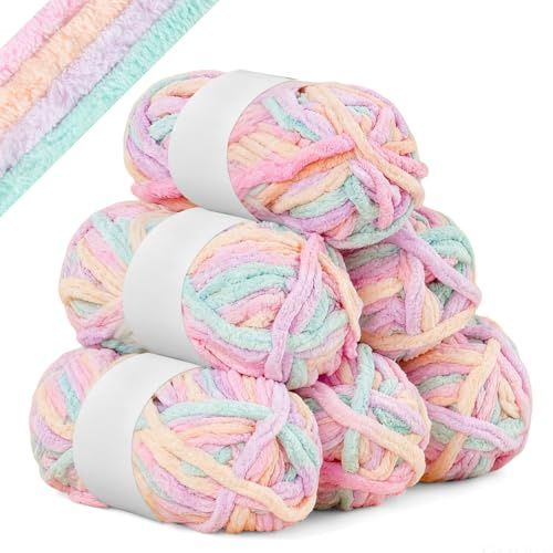 AUAUY Samtig Babywolle, Samt Chenille Garn, 3×100g, Bunt | Kuschelweich Chenillegarn, Flauschige Weich Plüschwolle, Häkelgarn Wolle Zum Stricken, Häkeln, Accessoire, Kleidung, Decken