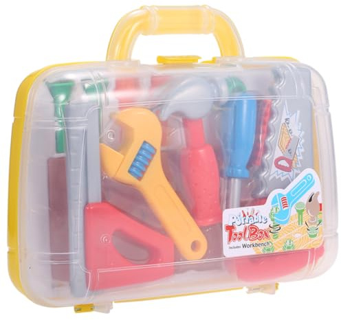 BCOATH Handyman Tool Box Set Portable Plastic Pretend Play Construction with Hinged Case and Realistic Tools for Boys Learning Mechanics Random Color