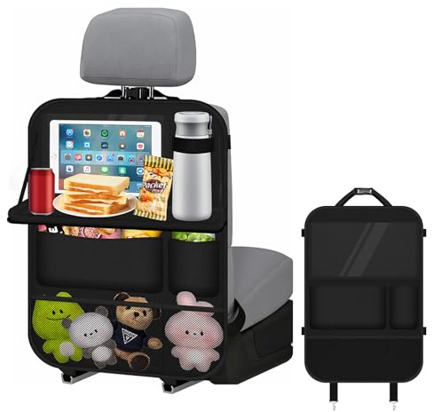 Behiruch Multifunktional Autositz Organizer, Auto Organizer Kinder | mit Klapptisch, Wasserdichter Rückenlehnenschutz mit Tablet/Telefon Aufbewahrung für die meisten Fahrzeuge (1 PCS - Schwarz)