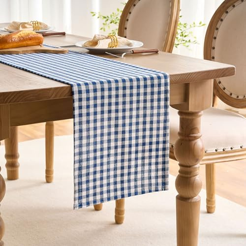 Tischläufer Dunkelblau Weiß kariert Tischdecke Landhaus-Stil Tischläufer Strapazierstark Gewebte Textur mit klassischem Gingham-Muster 30x140cm für Party Geburtstag Esszimmer Küchentisch Restaurants