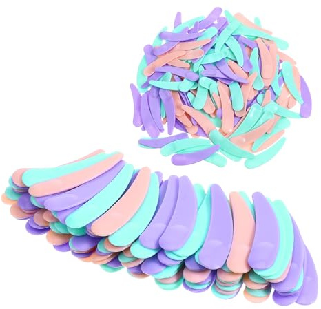 200 Pcs Mini Makeup Spatulas, Plastic Tiny Cosmetic Spatula Disposable Beauty Scoop Spatula for Cosmetics Facial Cream Mask Mixing and Sampling (Purple Pink Blue)