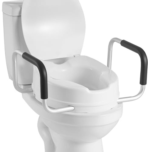 VEVOR Rehausseur de Toilette avec Accoudoirs, Réhausse WC Charge 136,1 kg, Siège de Toilette Surélevé Hauteur de Levage 10,16 cm, Poignées Rembourrées, pour Personnes Âgées Handicapé Patient Enceinte