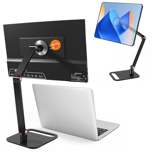 Portable Travel Monitor Stand, Strong Magnetic Portable Monitor Holder, iPhone/iPad Stand for 4.7 12.9 15.6 16 17.3 18.5'' Screens, Universal Screen Extender Base Adjustable Tablet Holder