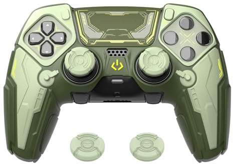 playvital Cover Controller per ps5 Edge Joystick, Custodia Silicone Skin Protettiva Grip Antiscivolo & Copri Analogici & Adesivi, Accessori Antiurti per ps5 Edge Controller, Mecha Stellare - Verde