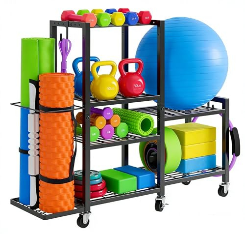 6-Tier Adjustable Dumbbell Rack, Home Gym Equipment Weight Rack | Heavy-Duty Home Gym Storage Organiser, Weight Storage Stand with Wheels and Hooks, Storage Stand for Dumbbells & Kettlebells