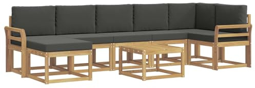 vidaXL Outdoor-Sofagarnitur 8 pcs Weiß und Anthrazit Polyester, Modernes Garten-Sofa-Set, Flexible Sitzgelegenheiten, Akazienholz, Lounge für Poolbereich, schnell zusammengebaut
