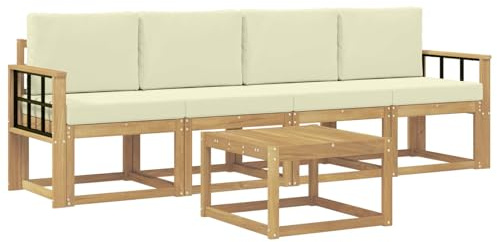 vidaXL Outdoor-Sofagarnitur mit Kissen 5 pcs Weiß und Creme, Garten, modernes Outdoor-Sofa, gemütliche Lounge-Sitzgruppe für Terrasse