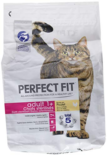 Perfect Fit Trockenes Katzenfutter für sterilisierte Erwachsene, reich an Hühnern, 3 Beutel à 2,8 kg