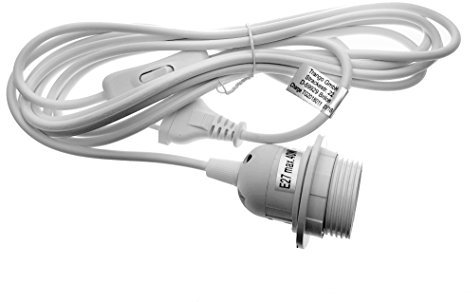 Trango 1011-500W Lampenfassung mit ON/OFF Schalter - E27 Fassung weiß mit 5m Netzkabel I Schraubring I Schalter I Lampenaufhängung I Pendelleuchte I Hängeleuchte ohne Leuchtmittel