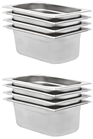vidaXL 8x Récipients Gastronorm GN 1/4 Plaque de Cuisson Plateau de Service Plateau Empilable Restaurant Maison Cuisine Hôtel Intérieur 100 mm Inox
